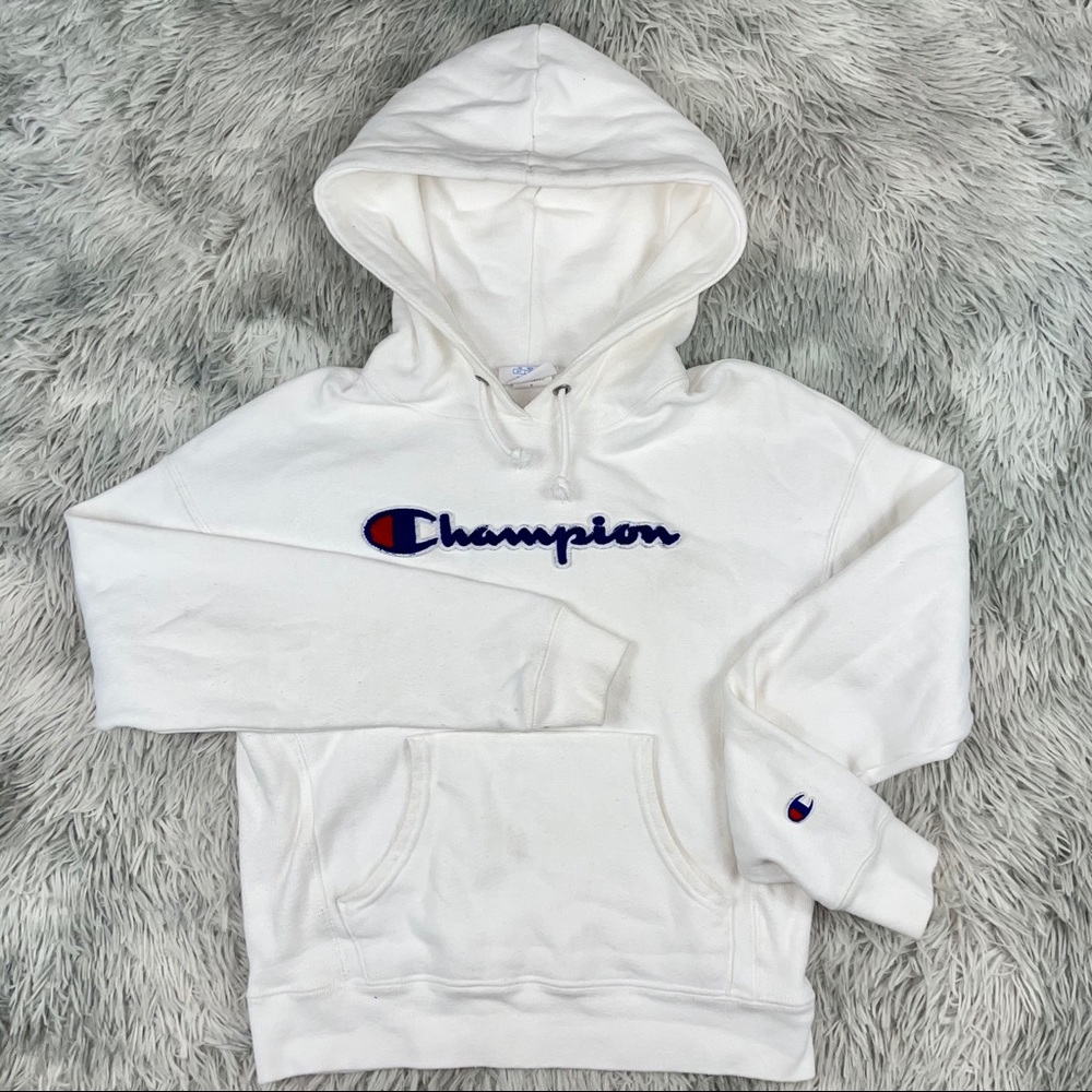 CHAMPION Reverse Weave Script White Hoodie GF757